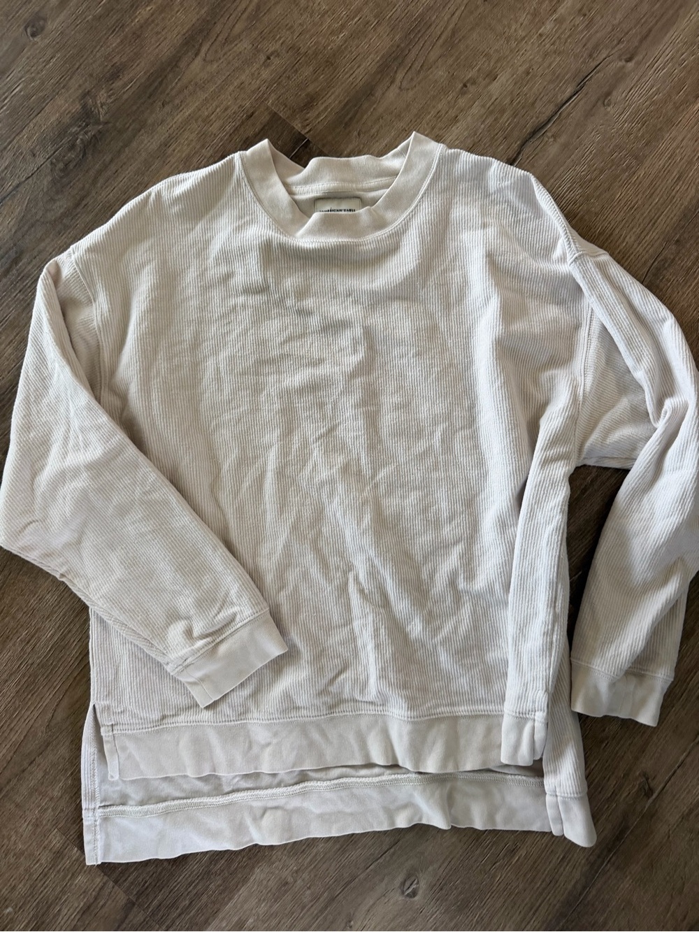 American Eagle Cream Ribbed Long-Sleeve Sweater
